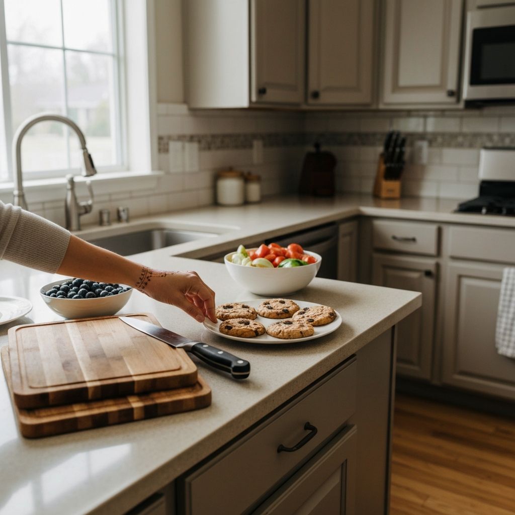 Hands selecting food items in everyday context